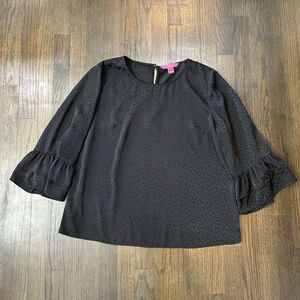 Lilly Pulitzer Christie Top Onyx Leopard Jacquard Size L Black 3/4 Slv